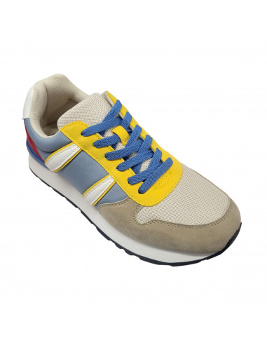 Pantofi sport bărbaţi, piele naturală şi textil, alb/gri/negru