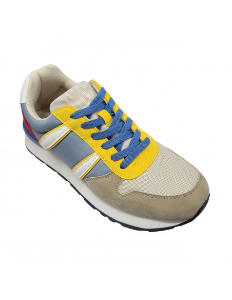 Pantofi sport bărbaţi, piele naturală şi textil, alb/gri/negru