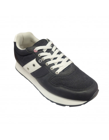 Pantofi sport bărbaţi, piele naturală şi textil, alb/gri/negru