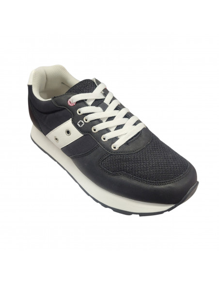 Pantofi sport bărbaţi, piele naturală şi textil, alb/gri/negru