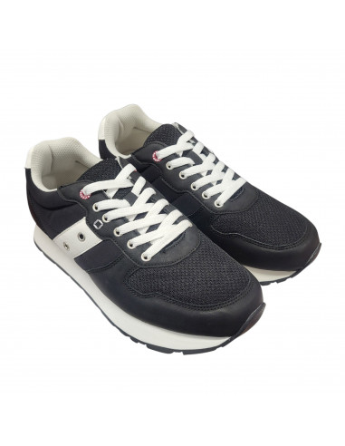Pantofi sport bărbaţi, piele naturală şi textil, alb/gri/negru