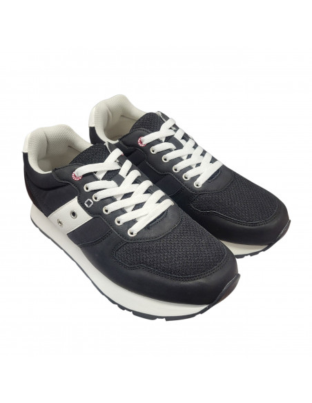 Pantofi sport bărbaţi, piele naturală şi textil, alb/gri/negru